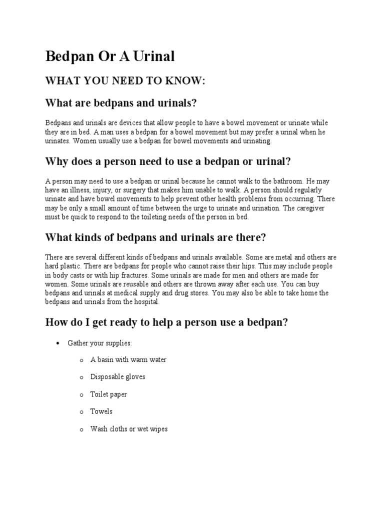 Proper Procedures for Assisting Patients with Urinal and Bedpan Use
