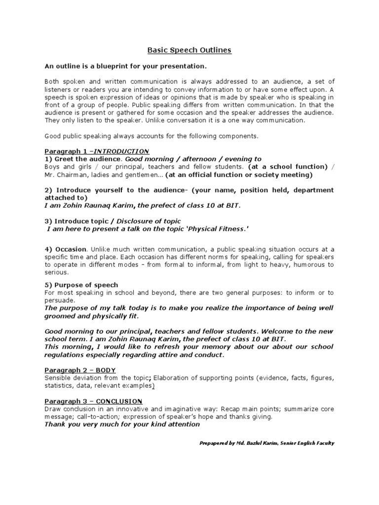 Basic Speech Outlines | PDF