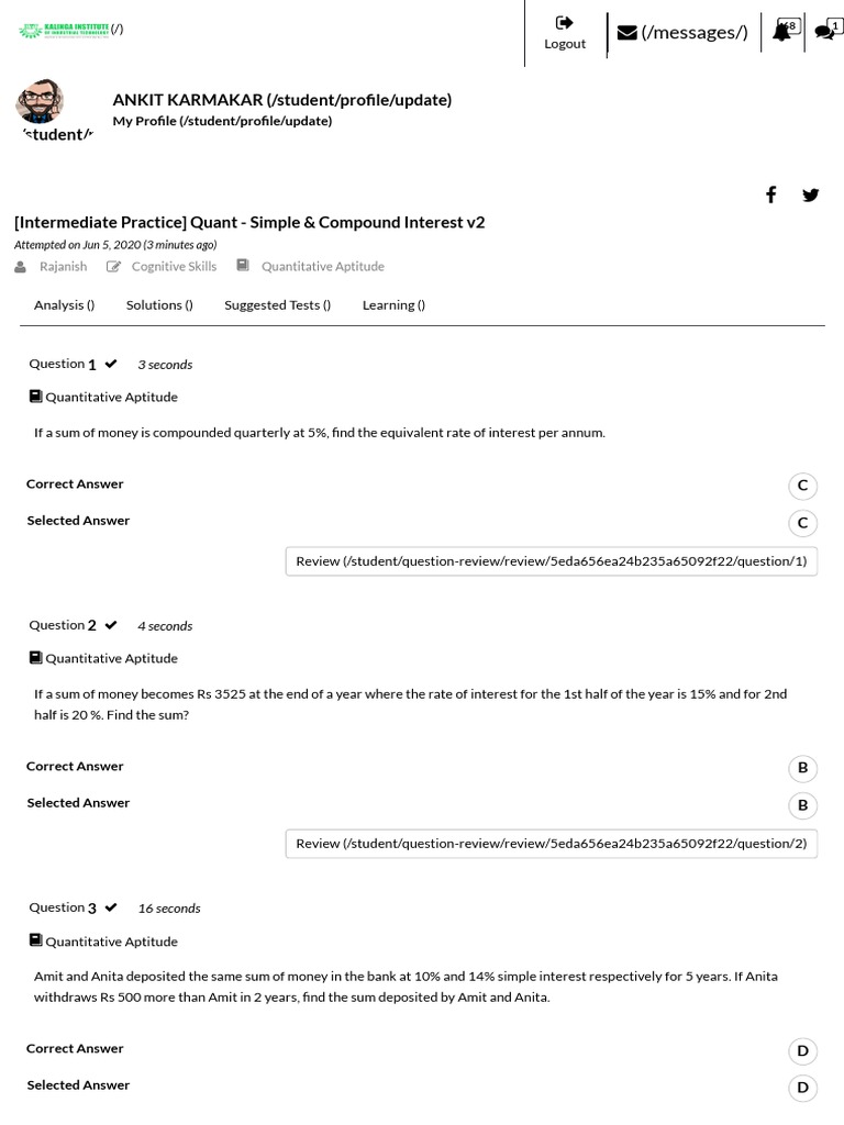 Ankit Karmakar's Quant Practice Results | PDF | Compound Interest ...