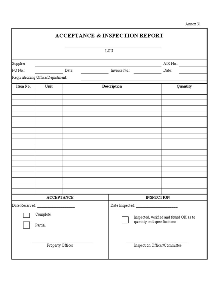 Acceptance and Inspection Report | PDF | Finance & Money Management