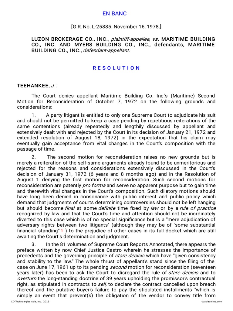 Resolution Denying Appellant's Second Motion for Reconsideration and