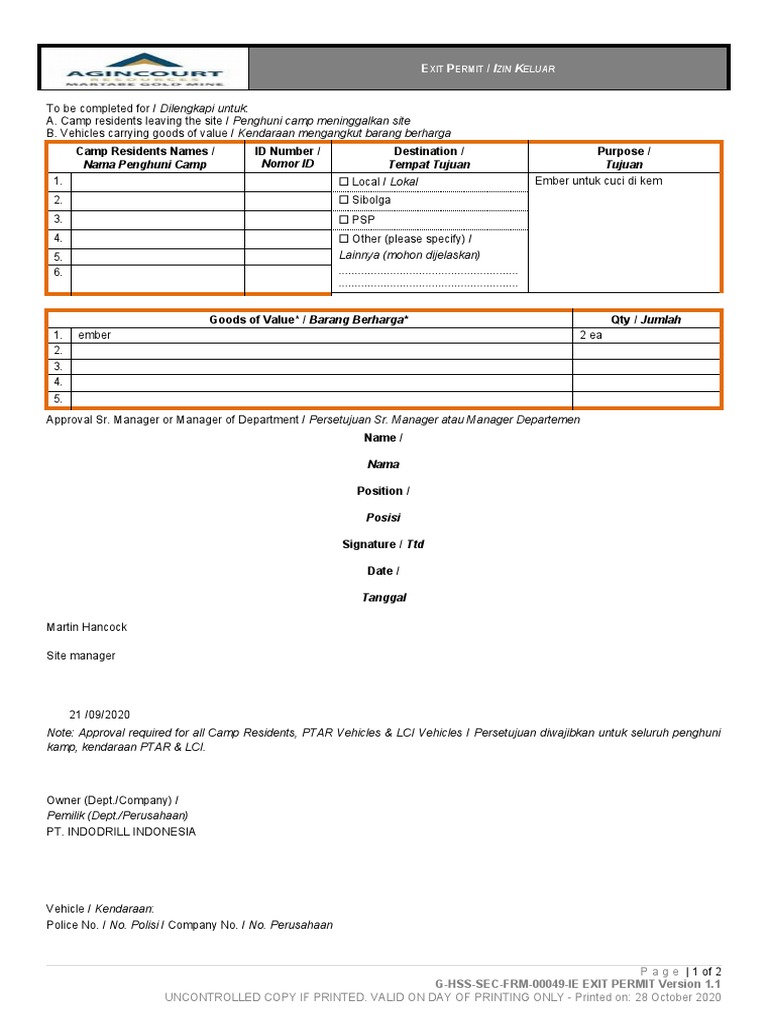 Nama Penghuni Camp Nomor ID Tempat Tujuan Tujuan | PDF