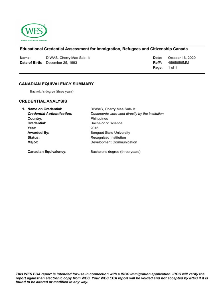 Canadian Immigration ECA Report | PDF