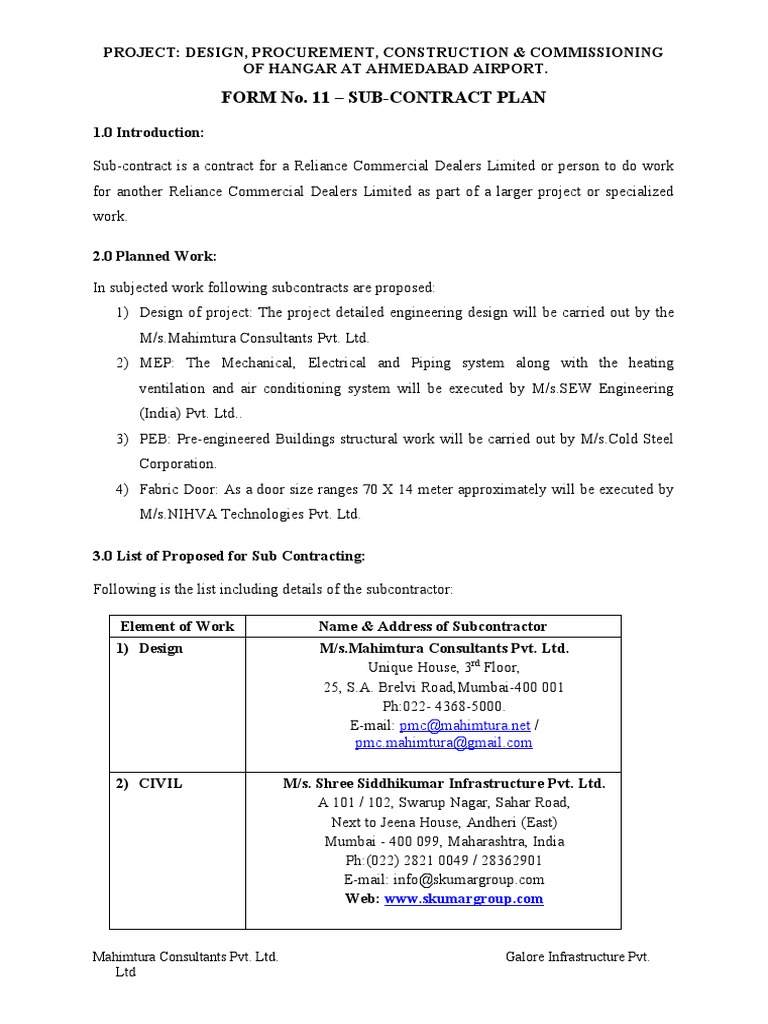 Subcontract Plan for Ahmedabad Airport Hangar | PDF | Economic Sectors ...