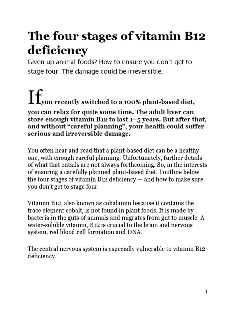 The Four Stages of Vitamin B12 Deficiency PDF Vitamin B12 Dementia