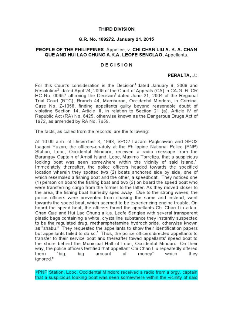 Drug Trafficking Case: People vs. Liu & Chung | PDF | Search And ...