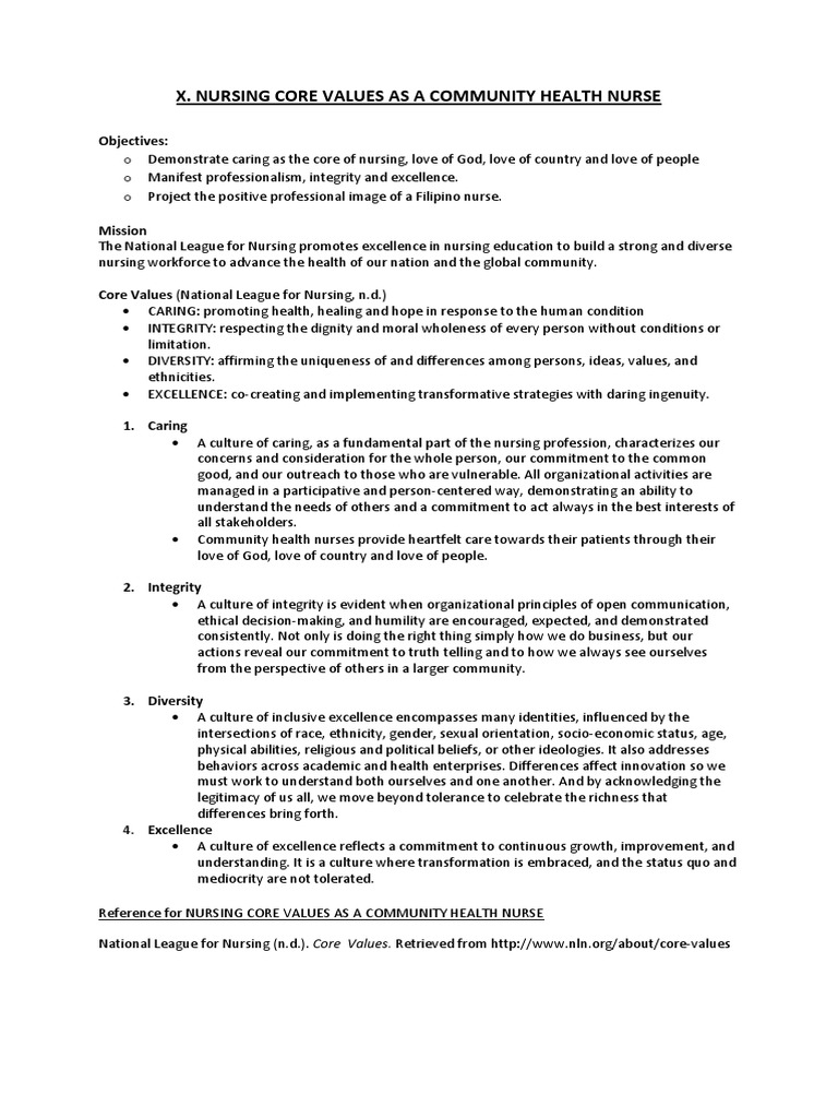 Nursing Core Values in Community Health | PDF | Value (Ethics) | Nursing