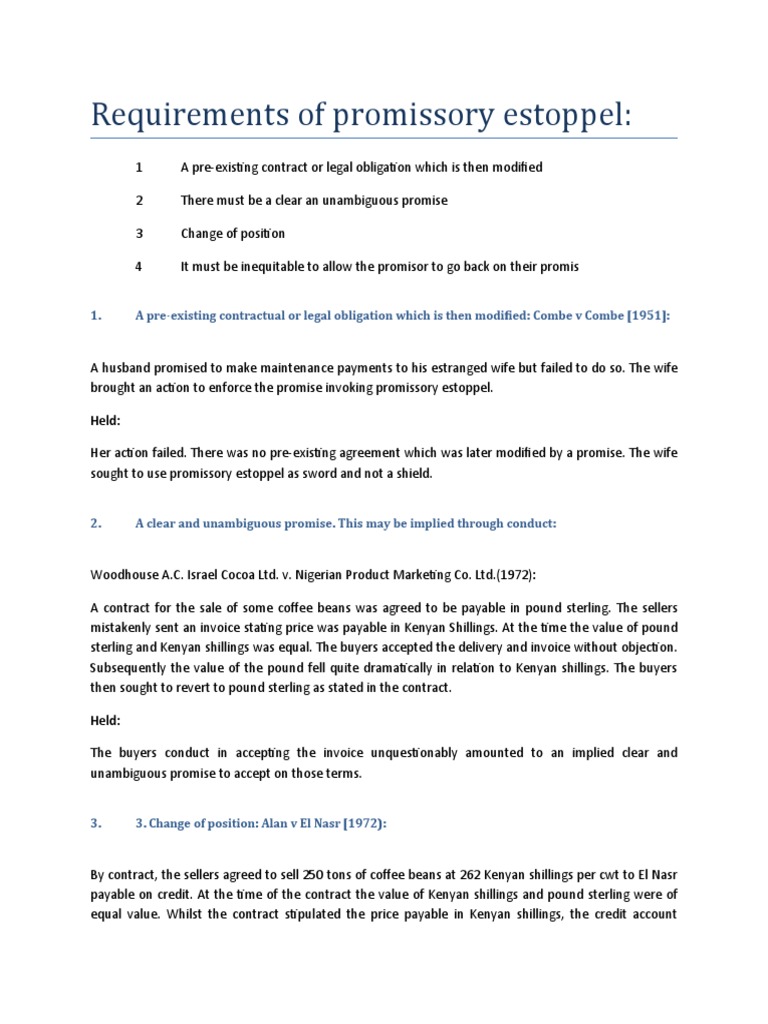 Contract Law - Requirements of Promissory Estoppel | PDF | Estoppel ...
