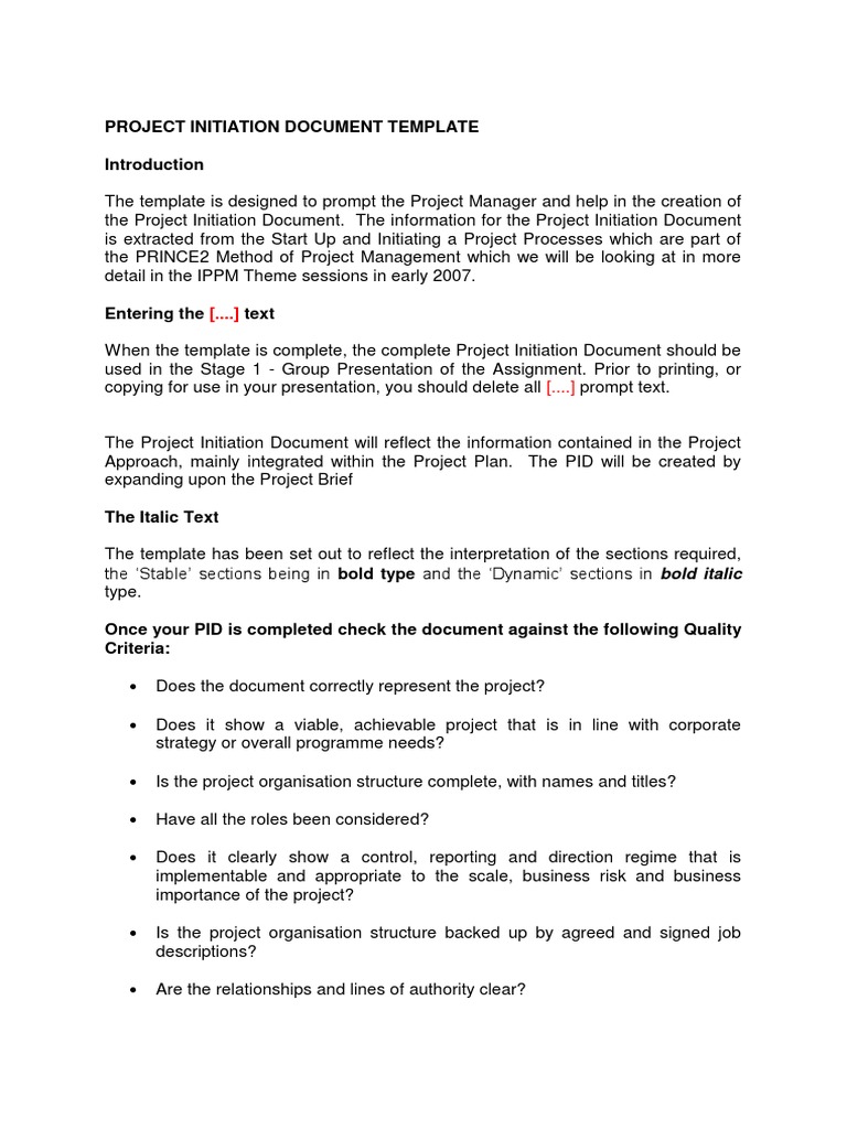 Project Initiation Document Template | PDF | Project Management | Computing