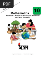 Mathematics: Quarter 1 - Module 11: Proving The Remainder and Factor Theorems