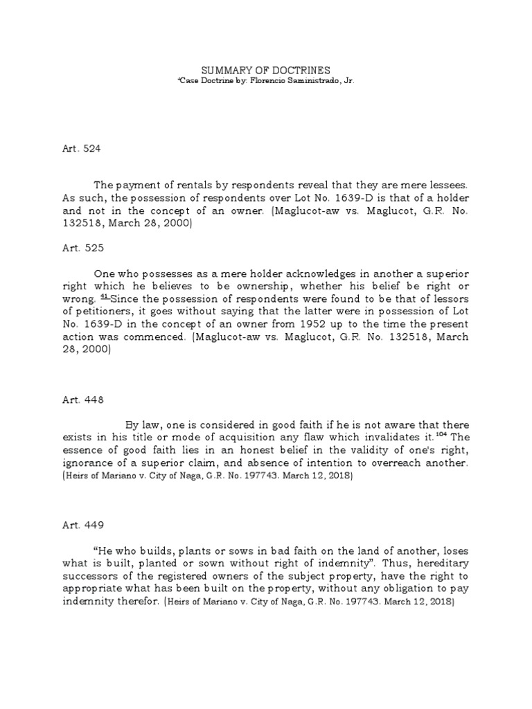 Analysis of Key Property Law Doctrines Regarding Possession, Ownership