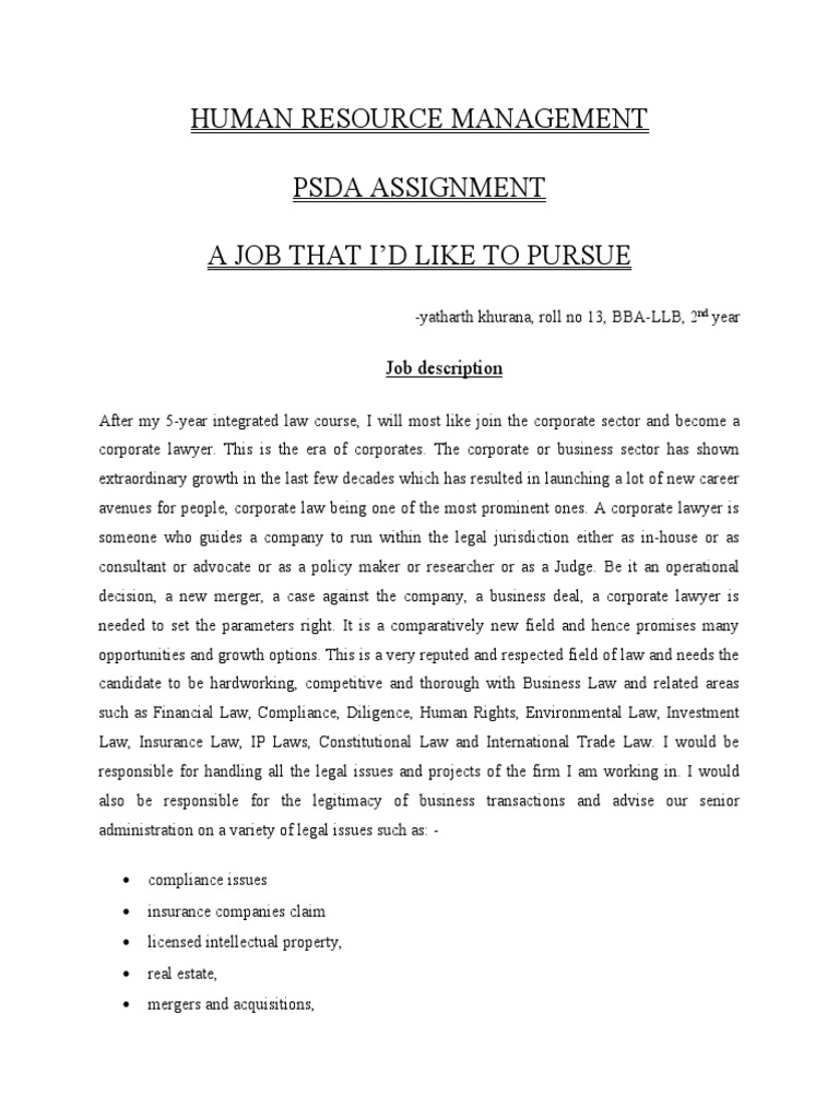 Human Resource Management Psda Assignment A Job That I'D Like To Pursue ...
