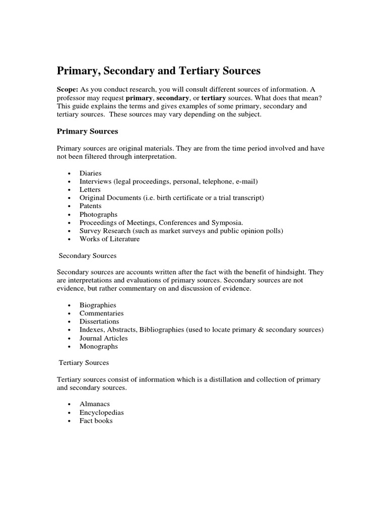 Primary, Secondary, Tertiary Sources of Data PDF | PDF