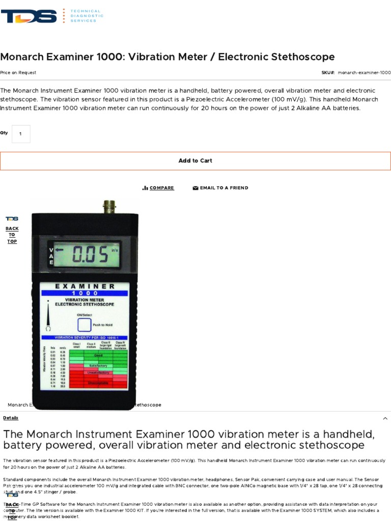 Monarch Examiner 1000 Vibration Meter Electronic Stethoscope PDF