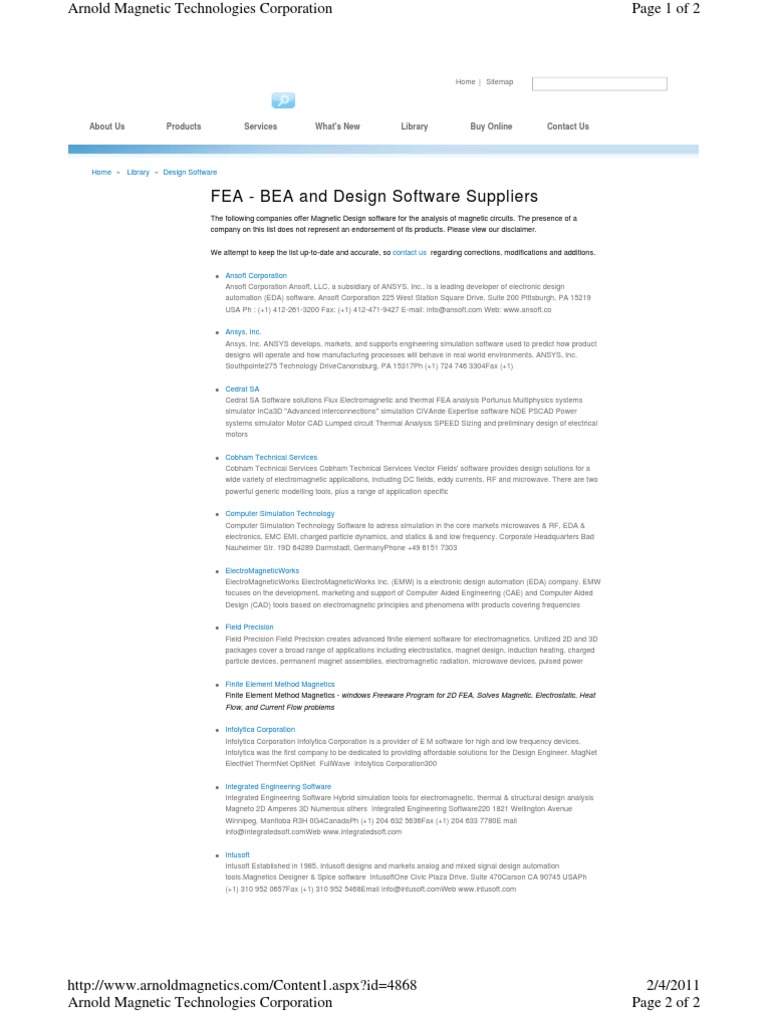 FEA - BEA and Design Software Suppliers - by Arnold Magnetics | PDF ...