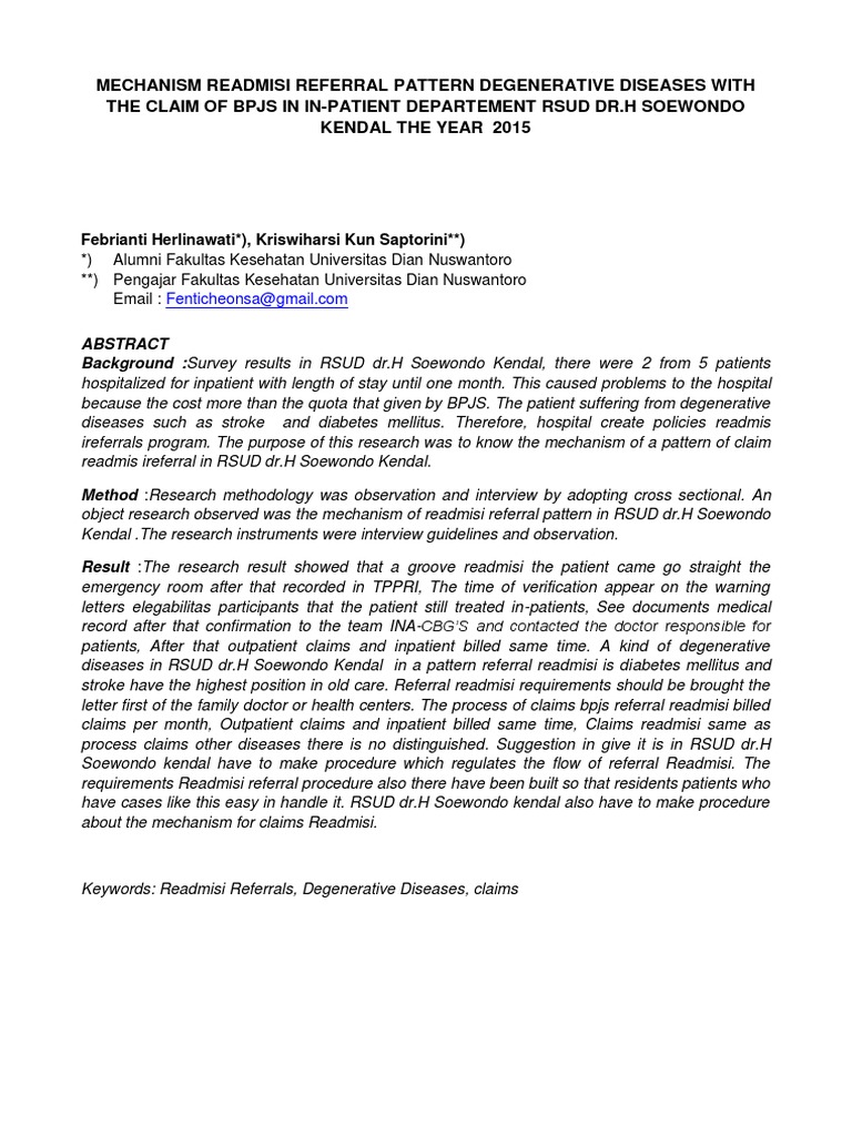 Mechanism Readmisi Referral Pattern Degenerative Diseases With The ...
