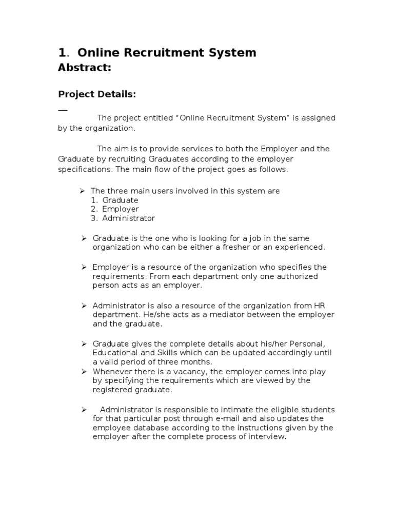 Online Recruitment System Overview | PDF | Recruitment | Feasibility Study
