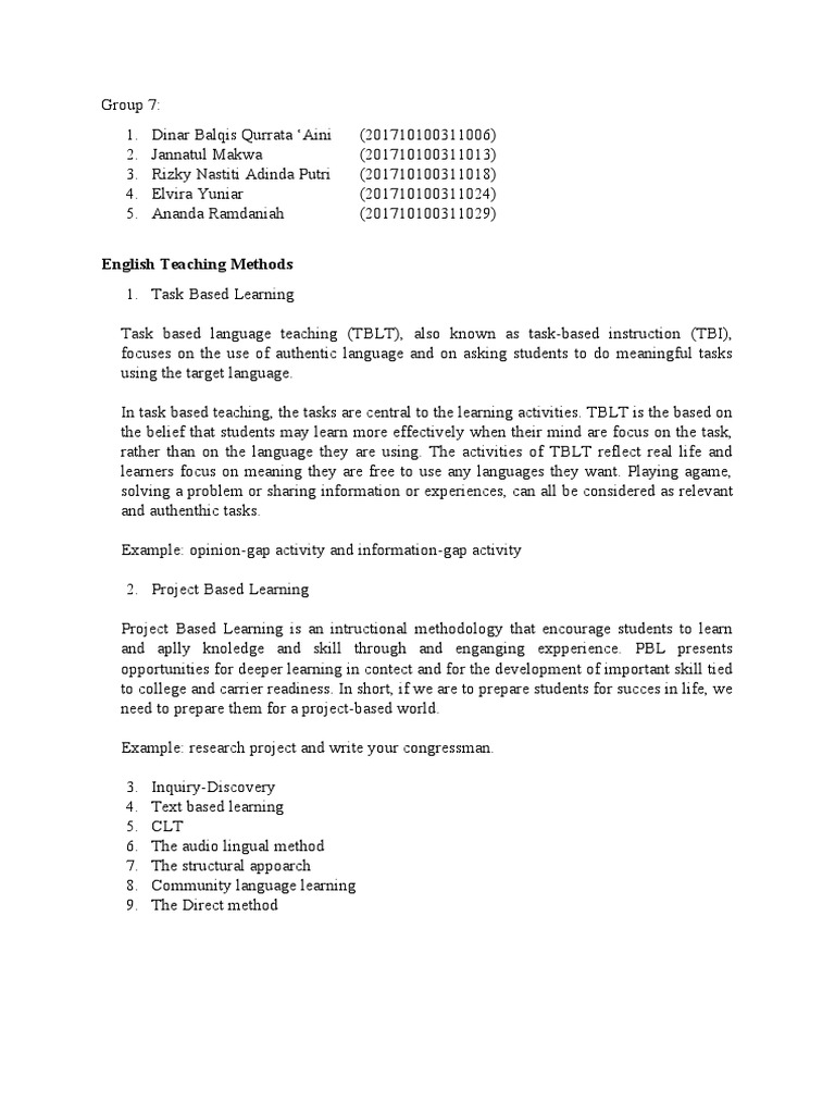 English Teaching Methods | PDF | Wellness