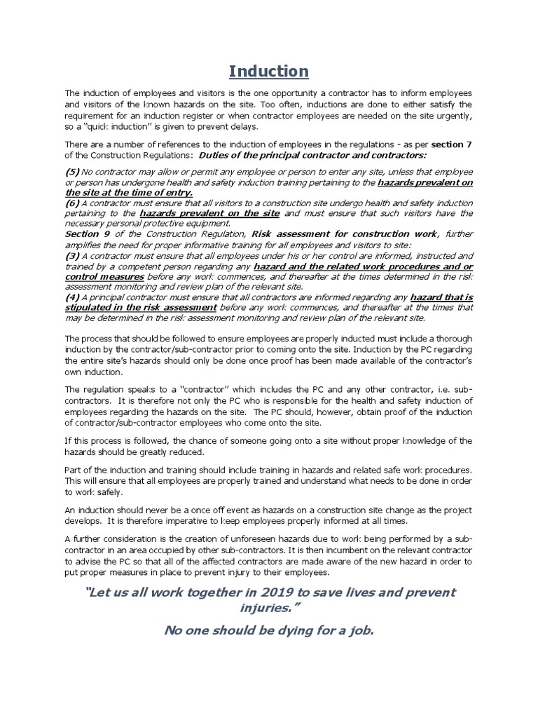 Contractor OHS Induction Guidelines | PDF | Occupational Safety And ...