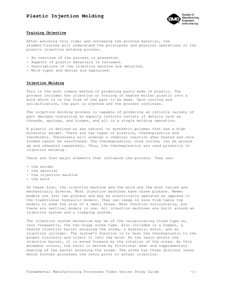 Plastic Injection Molding: Training Objective | PDF | Computers ...