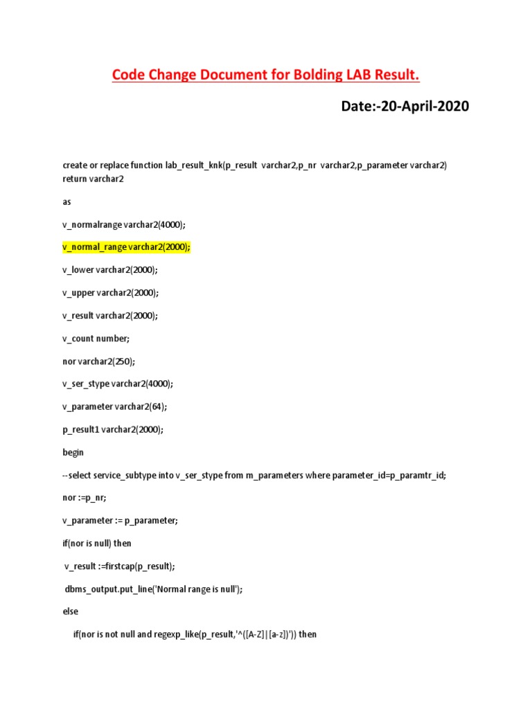 Code Change Document For Bolding LAB Result | PDF