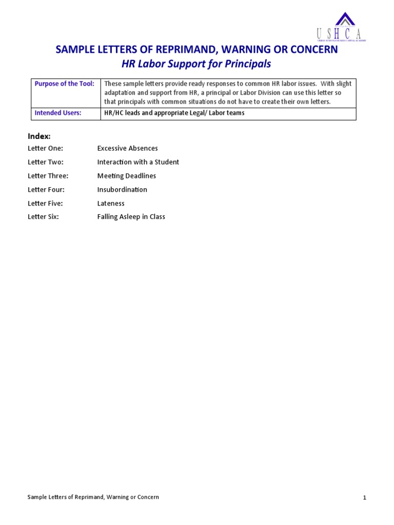 Sample Letters of Reprimand Warning Concern 1 PDF Classroom Teachers