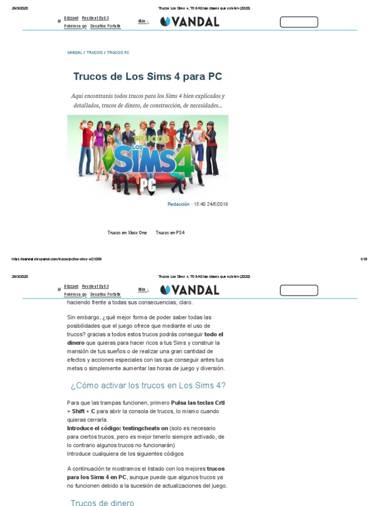Subir Y Bajar Objetos Sims 4 Trucos Los Sims 4, TODAS Las Claves Que Existen (2020) | PDF | Wii |  Editores de videojuegos