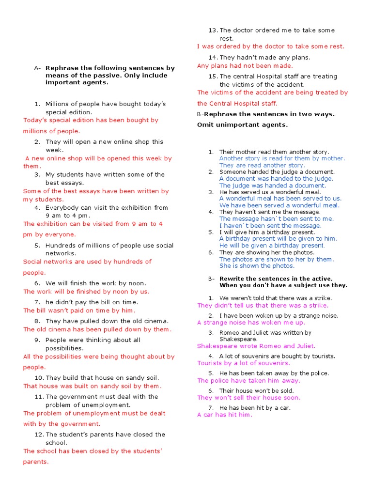 Passive and Active Voice Rephrasing Guide | PDF | Language Arts ...