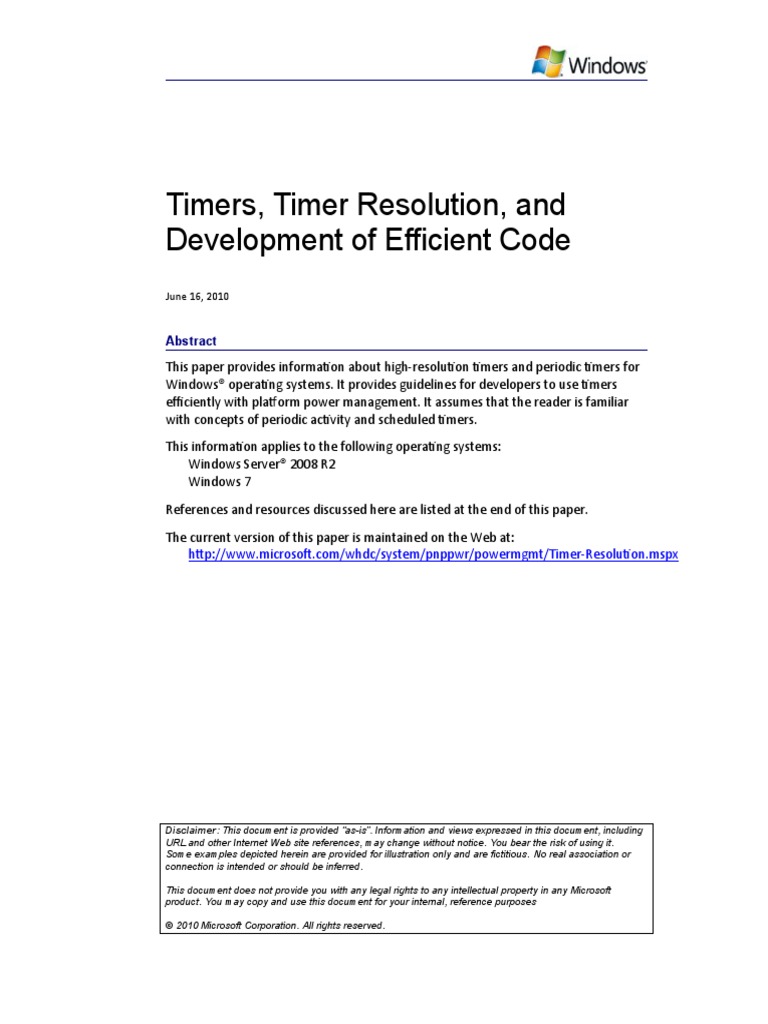 Timers, Timer Resolution, and Development of Efficient Code June 16