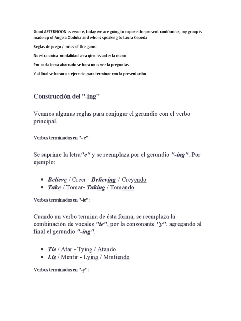 Reglas del Presente y Pasado Continuo | PDF | Verbo | Gramática