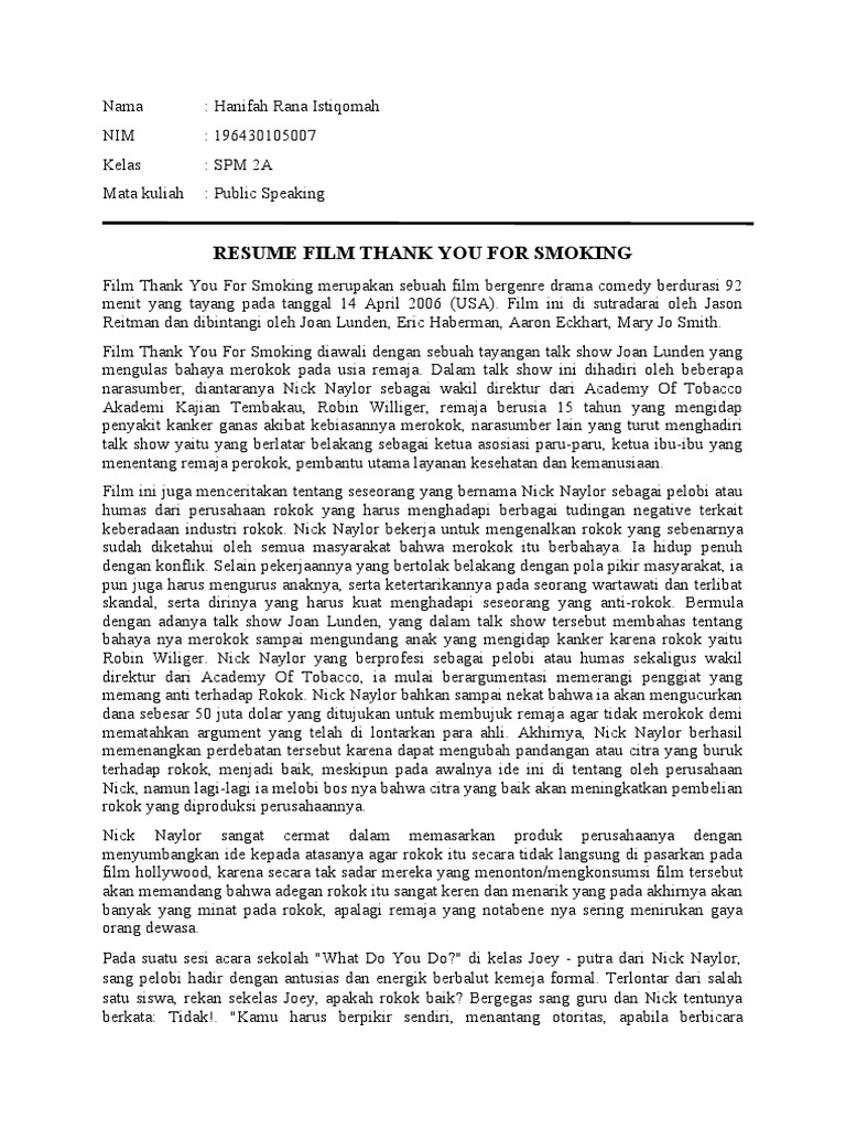 Essay Thank You For Smoking | PDF