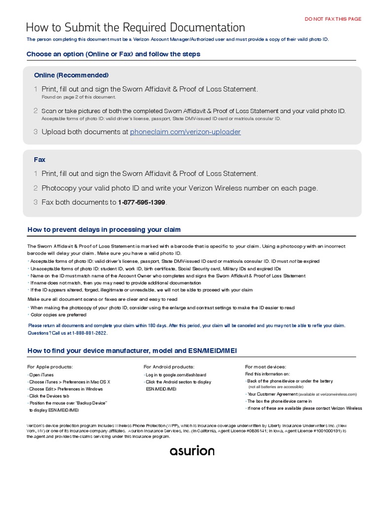 Verizon Claim Submission Guidelines | PDF | Identity Document | Fraud