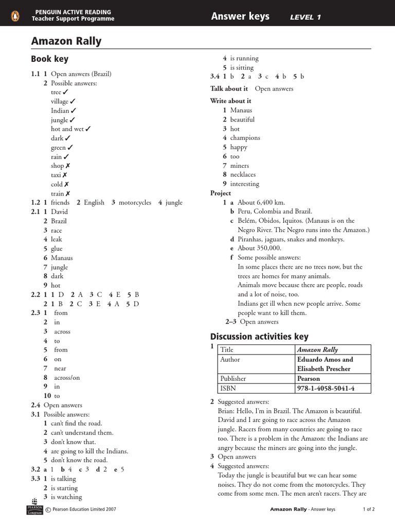 (LEVEL 1) AMAZON RALLY - EDUARDO AMOS & ELISABETH PRESCHER - Answer Key ...