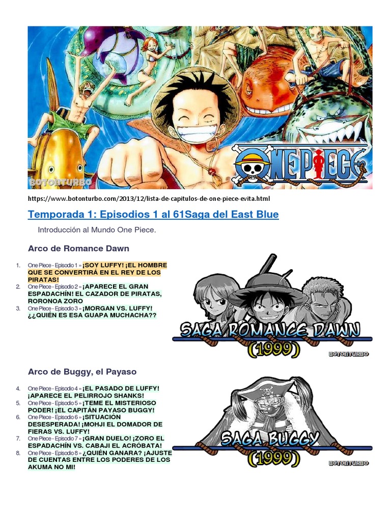 Lista De Capitulos One Piece Pdf Shōnen Manga Serie Anime