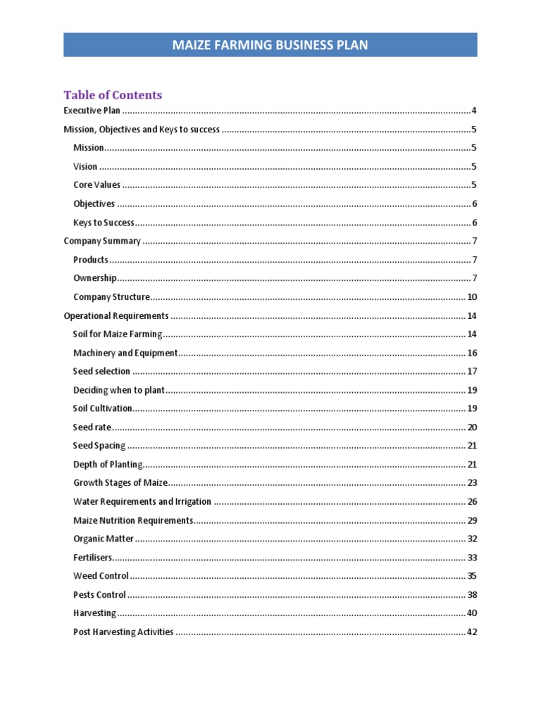 business plan on maize farming pdf