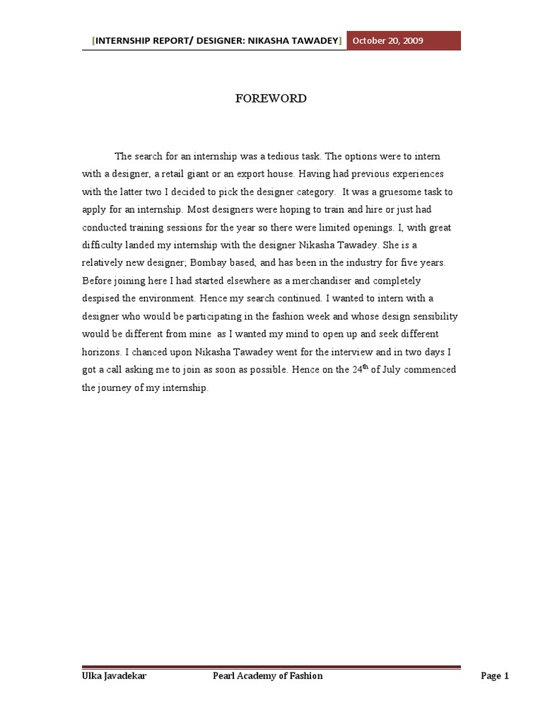 Foreword: Internship Report/ Designer: Nikasha Tawadey | PDF ...
