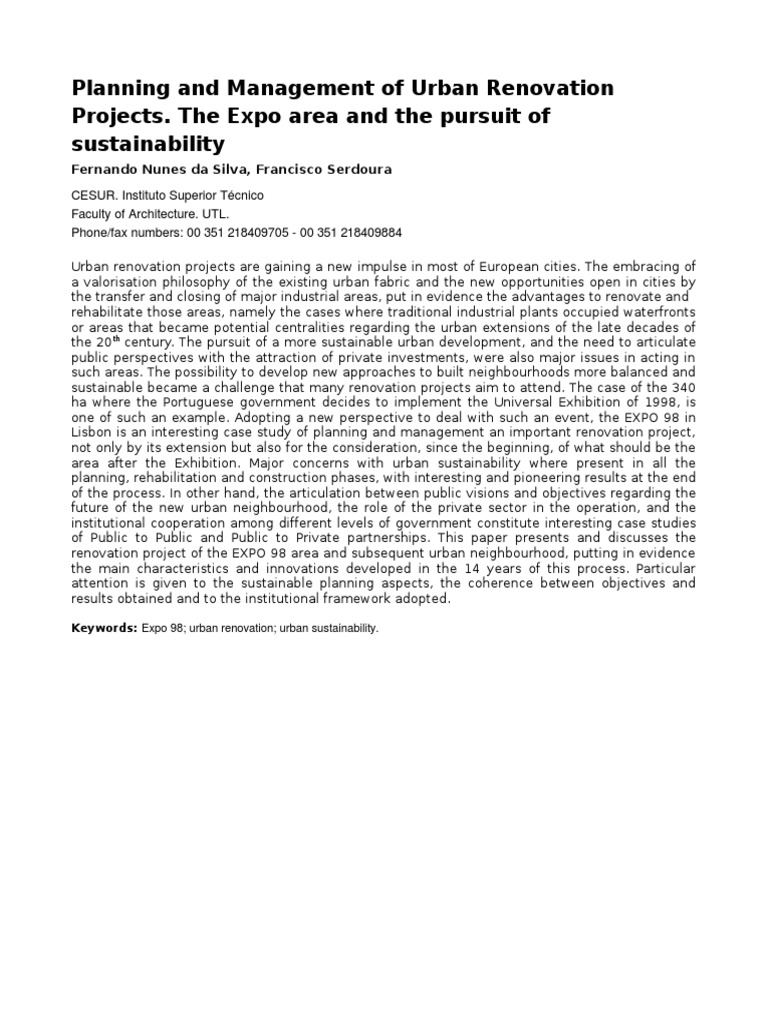 Urban Sustainability in Expo 98 | PDF | Sustainability | Economies