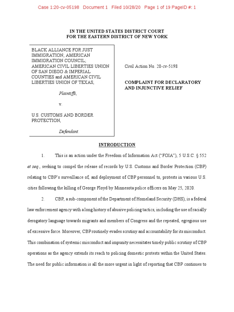 FOIA Complaint Against CBP Surveillance | PDF | U.S. Customs And Border ...