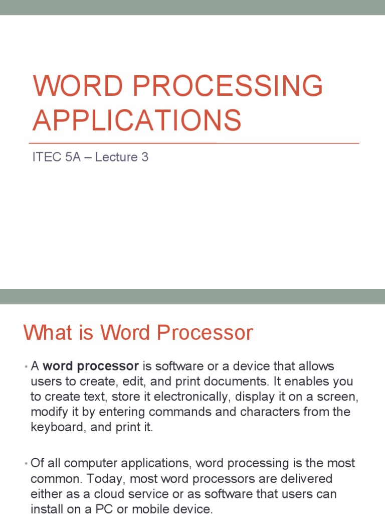 Word Processing Applications: ITEC 5A - Lecture 3 | PDF | Pages (Word ...