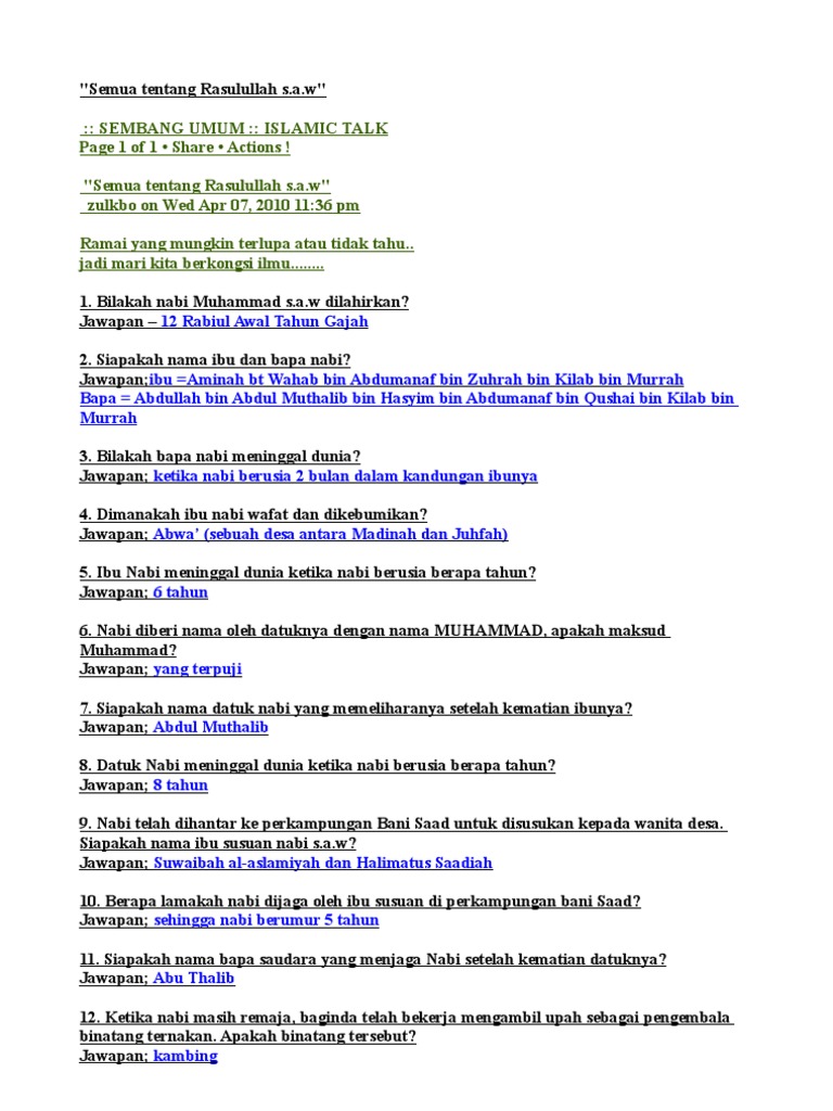 Semua Tentang Rasulullah S A W Pdf