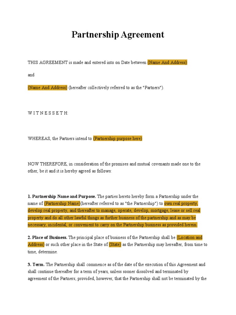 60 40 Partnership Agreement PDF Partnership Law And Economics