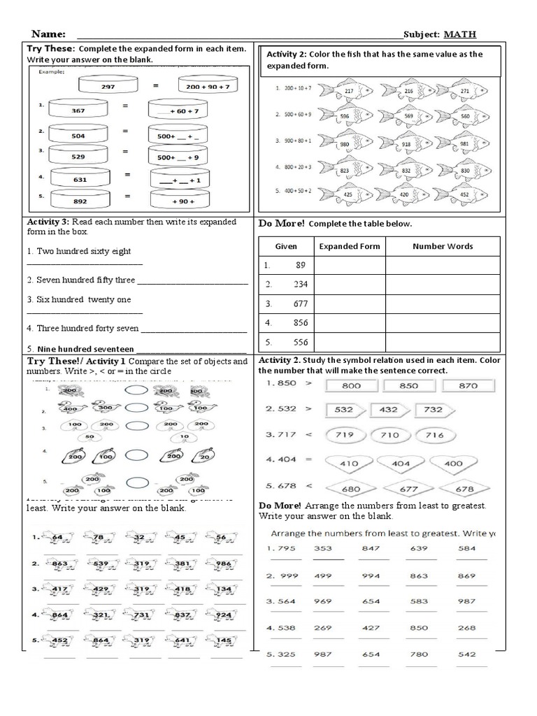 Math Expanded Form Activities | PDF