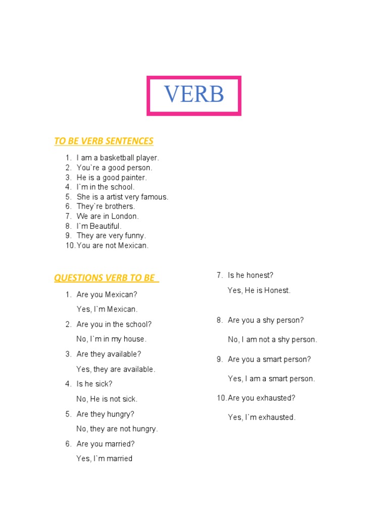Verb To Be: Sentences & Questions | PDF
