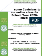 Welcome Cavinians To Our Online Class For School Year 2020-2021!