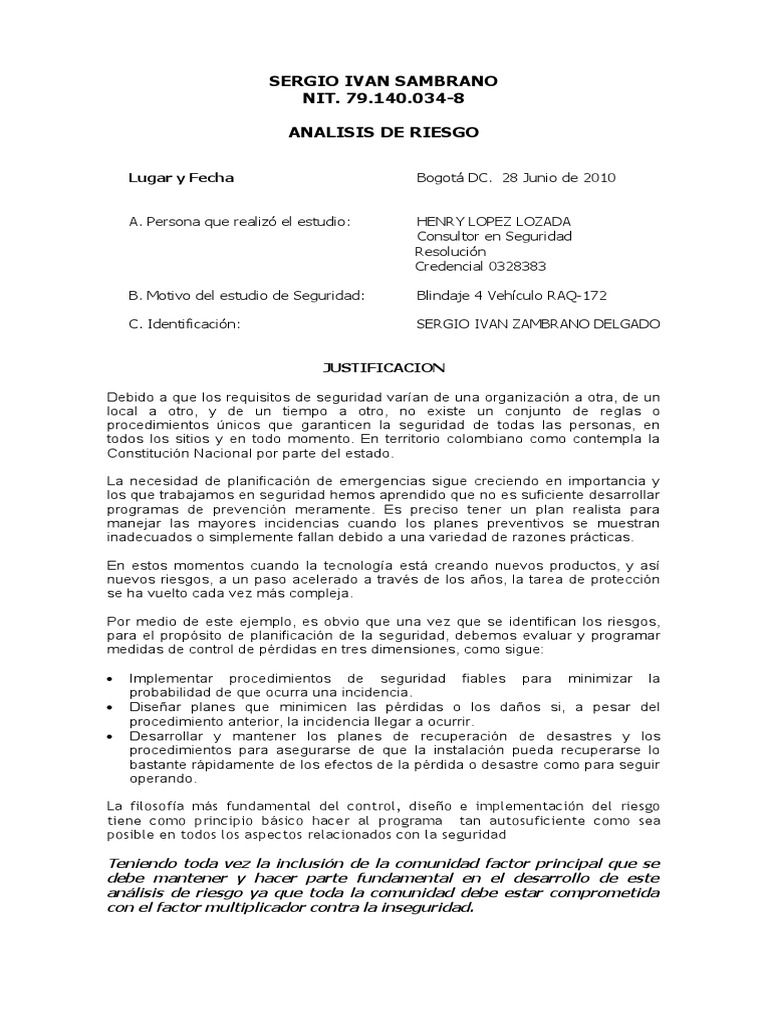 Análisis de Riesgo y Seguridad Integral | PDF | Riesgo | Bogotá