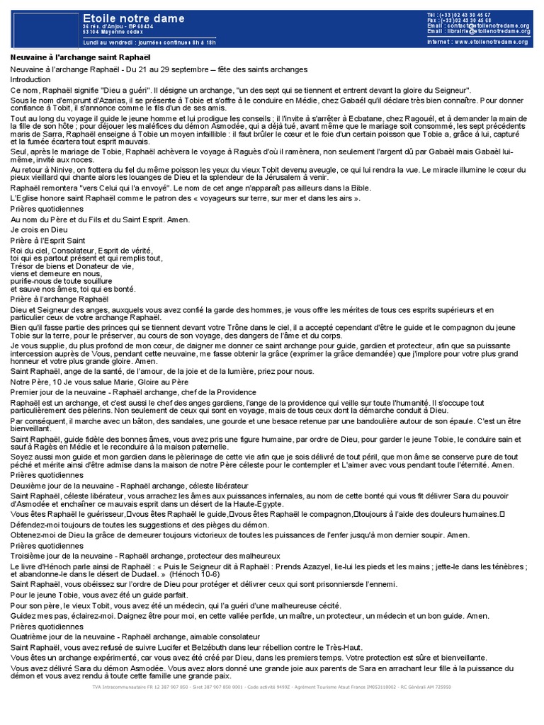 Neuvaine à Saint Raphaël Archange Pour Le Mariage Pdf Neuvaine Ã L'archange Saint RaphaÃ L | PDF | Ange | Salut (théologie)