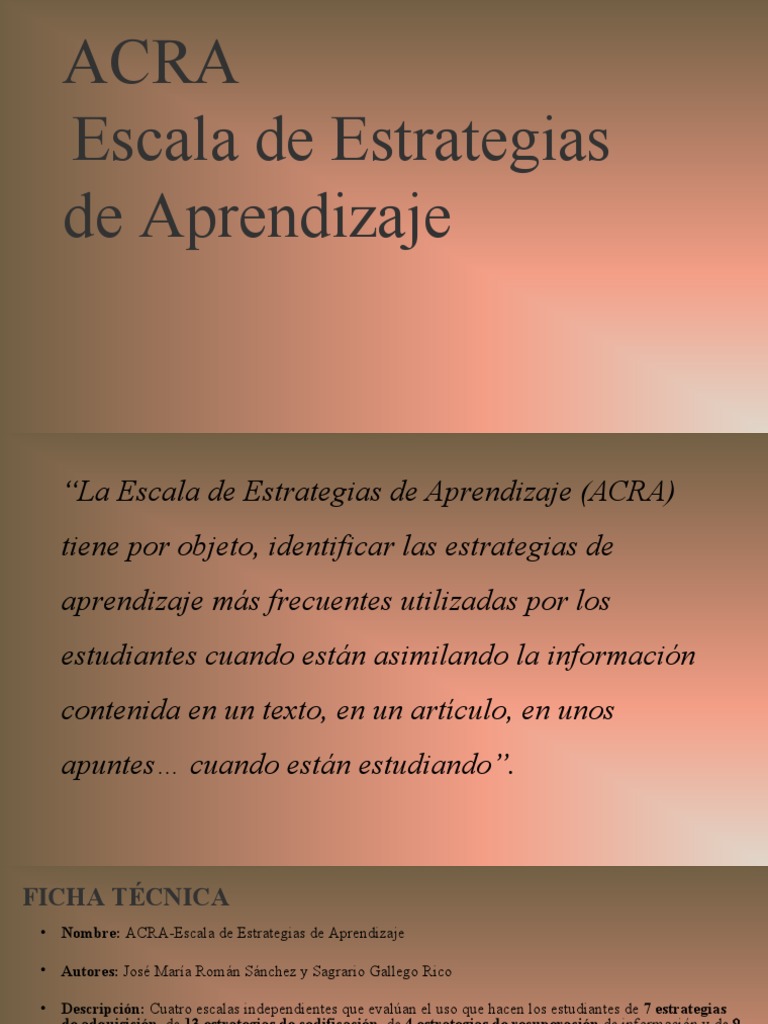 Estrategias de Aprendizaje ACRA | PDF | Aprendizaje | Planificación