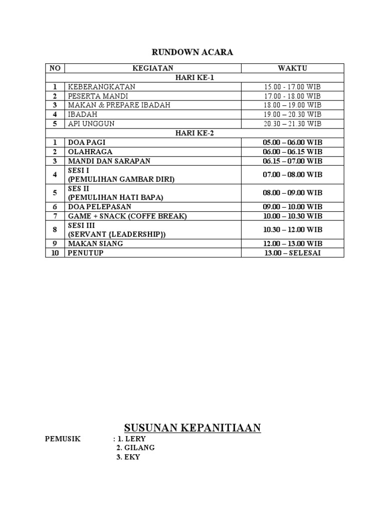 Rundown Acara dan Susunan Panitia | PDF | Memasak, Makanan, & Anggur