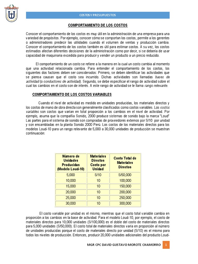 Comportamiento de Los Costos | PDF | Costo | Presupuesto