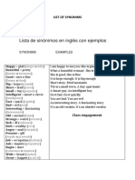 Lista de Sinónimos en Inglés Con Ejemplos: List of Synonims